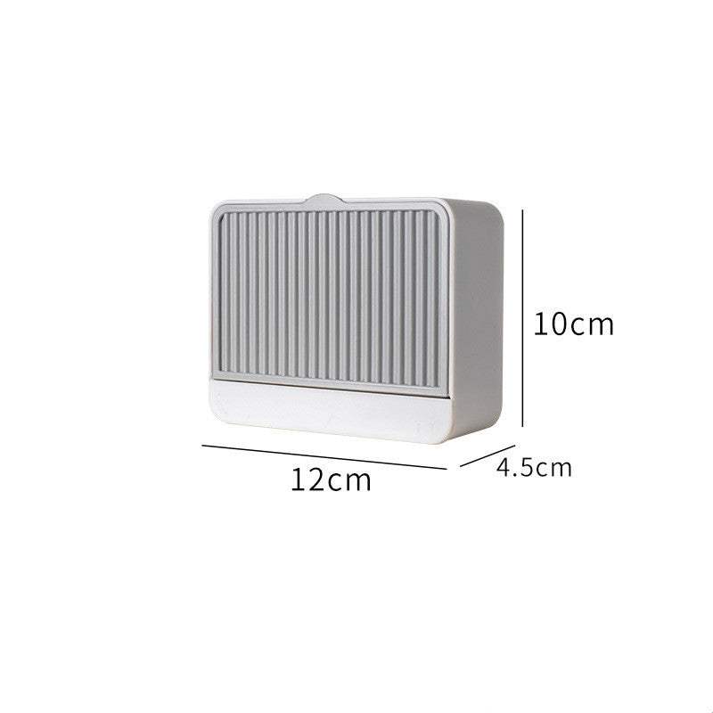 Wall mounted cosmetic storage box with dimensions 12cm x 10cm x 4.5cm, grey color, suitable for bathroom organization.