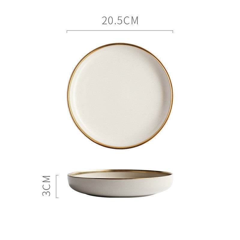 Nordic style porcelain plate with solid color design, 20.5cm diameter, suitable for drinking tea.