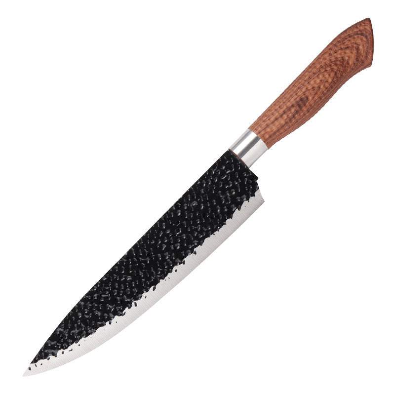 Stainless steel fish fillet slicing knife with wooden handle for household use.