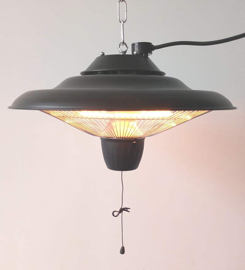 Outdoor Quartz Halogen Tube Heater with pull wire switch, black color, 2000W power.