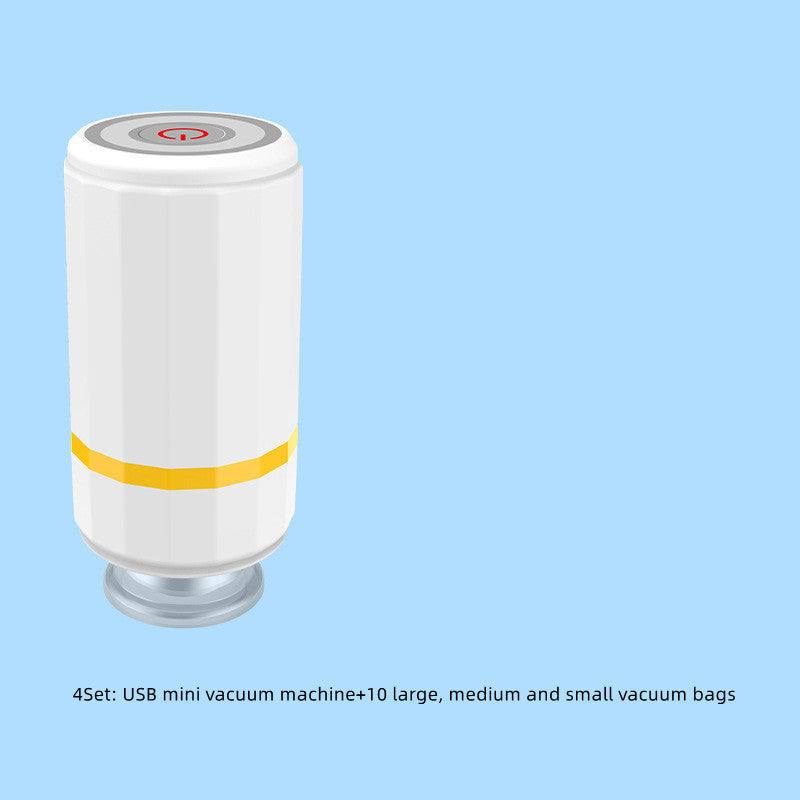 Mini USB charging vacuum sealer with multiple vacuum bags for home use.
