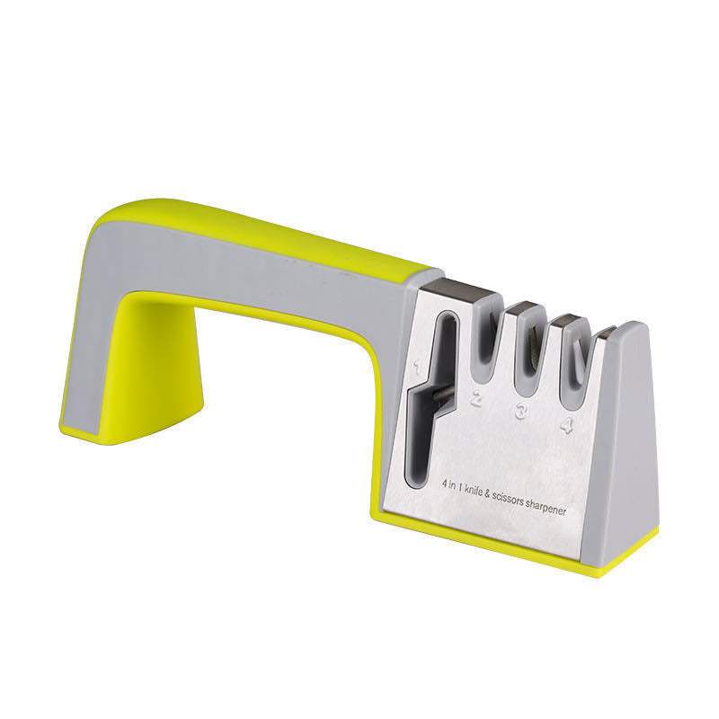 Fast knife sharpener with stainless steel and ABS plastic material, compact and efficient design.