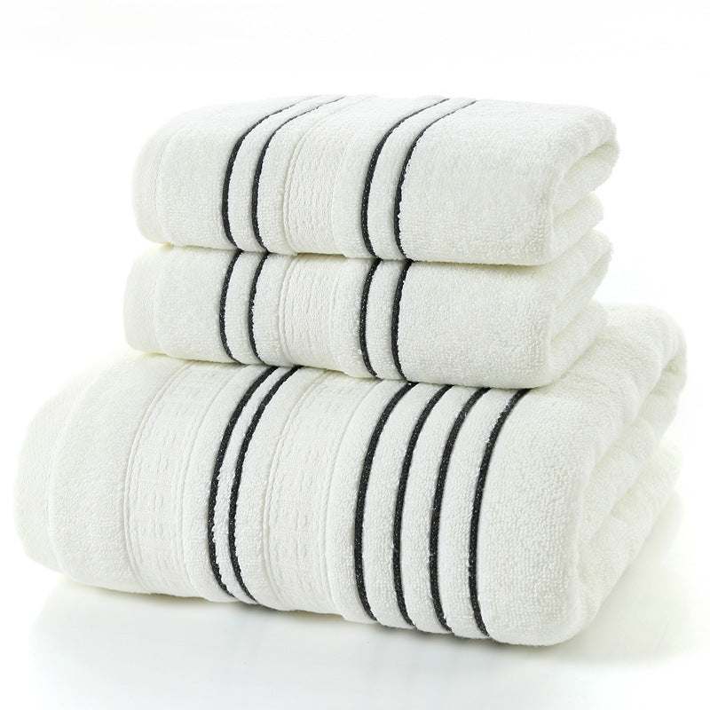 Household pure cotton towels with soft, skin-friendly fabric in plain white with subtle stripes, ideal for bath use.
