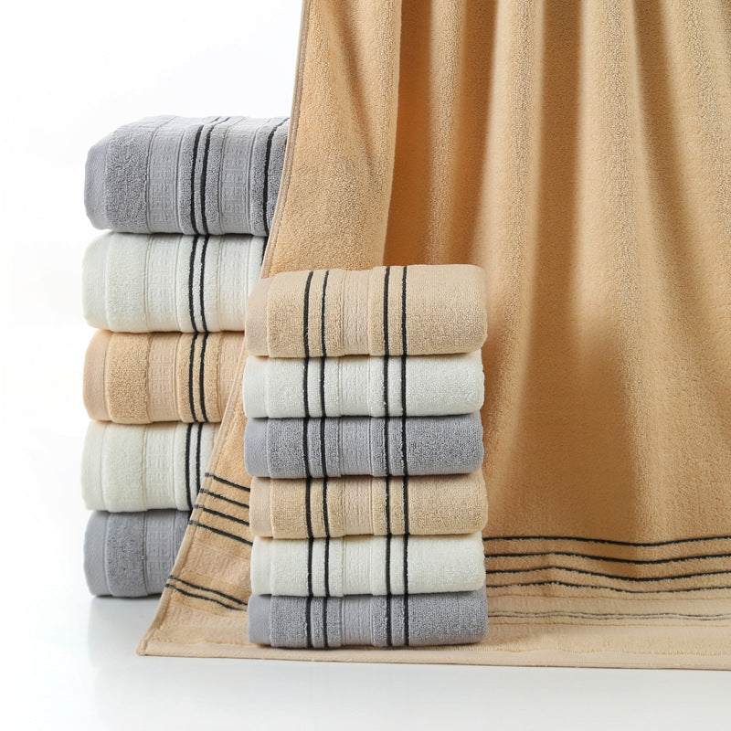 Soft, multi-color household pure cotton towels with striped design.