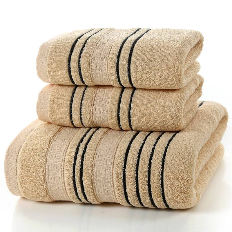 Household pure cotton towel set in khaki color, featuring soft, skin-friendly fabric.