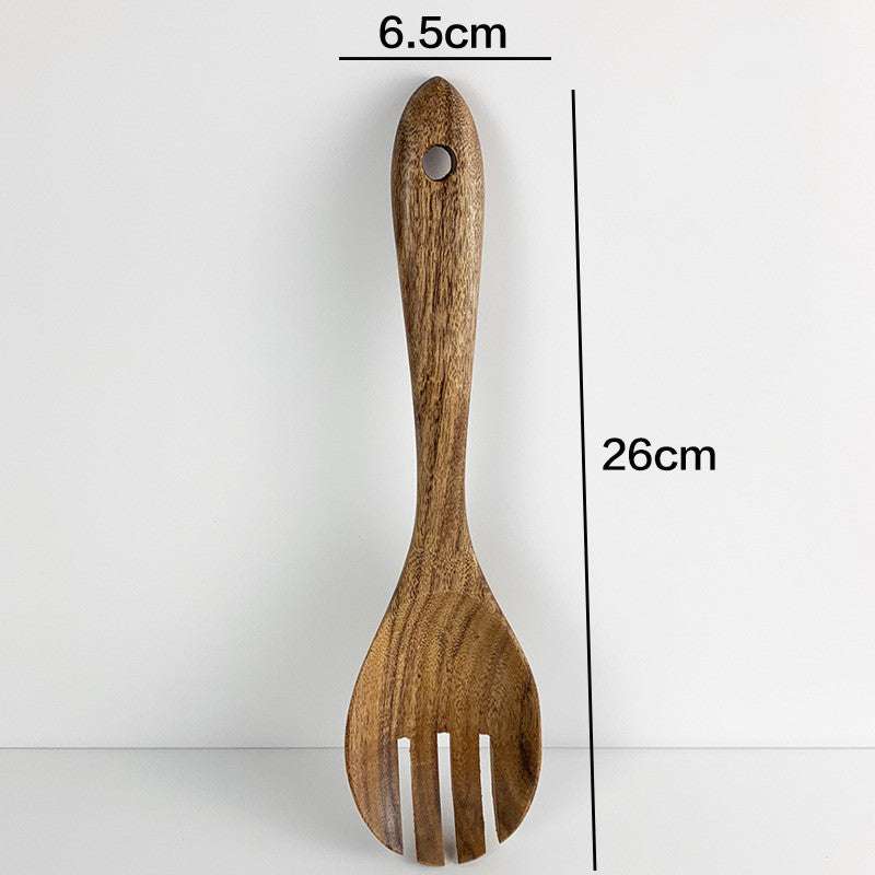 Thailand Teak natural wood kitchen spoon with measurements.
