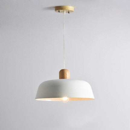 Nordic Wood Pendant Lighting Fixture in white and wood finish, suitable for kitchen or dining room.