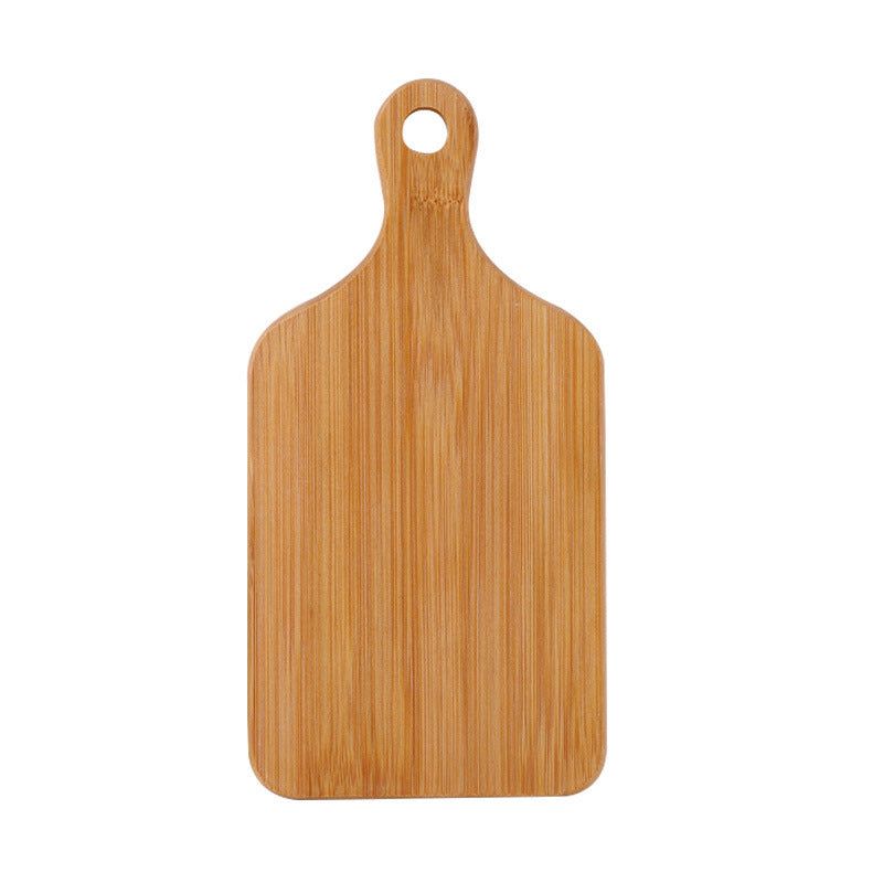 Modern minimalist wooden cutting board with hanging handle.