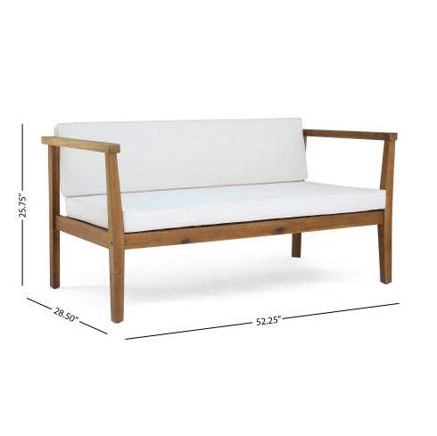 Outdoor 4-Seater Acacia Wood Chat Set with Teak Frame and Beige Cushions