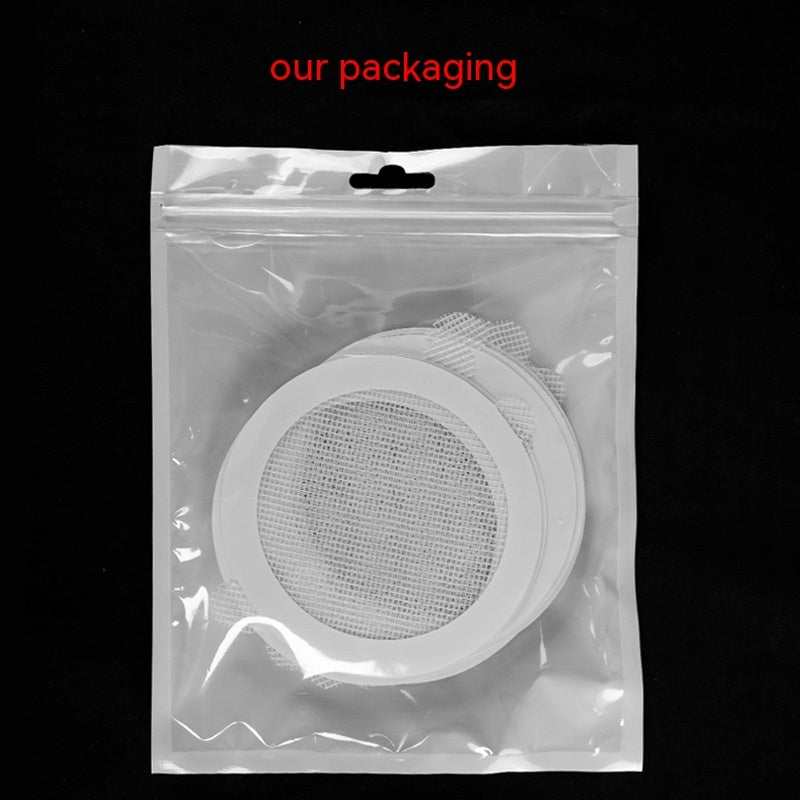 Shower disposable floor tiles packaging showing round design in clear plastic bag.