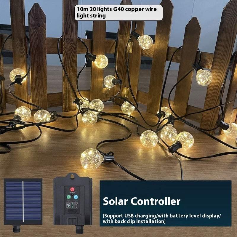 Solar retro outdoor camping atmosphere string lights with G40 copper wire bulbs.