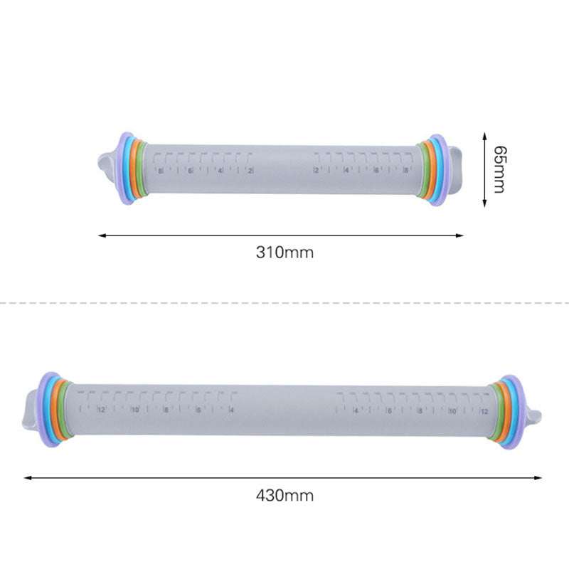 Adjustable Thickness Rolling Pin with Color-Coded Rings for Baking