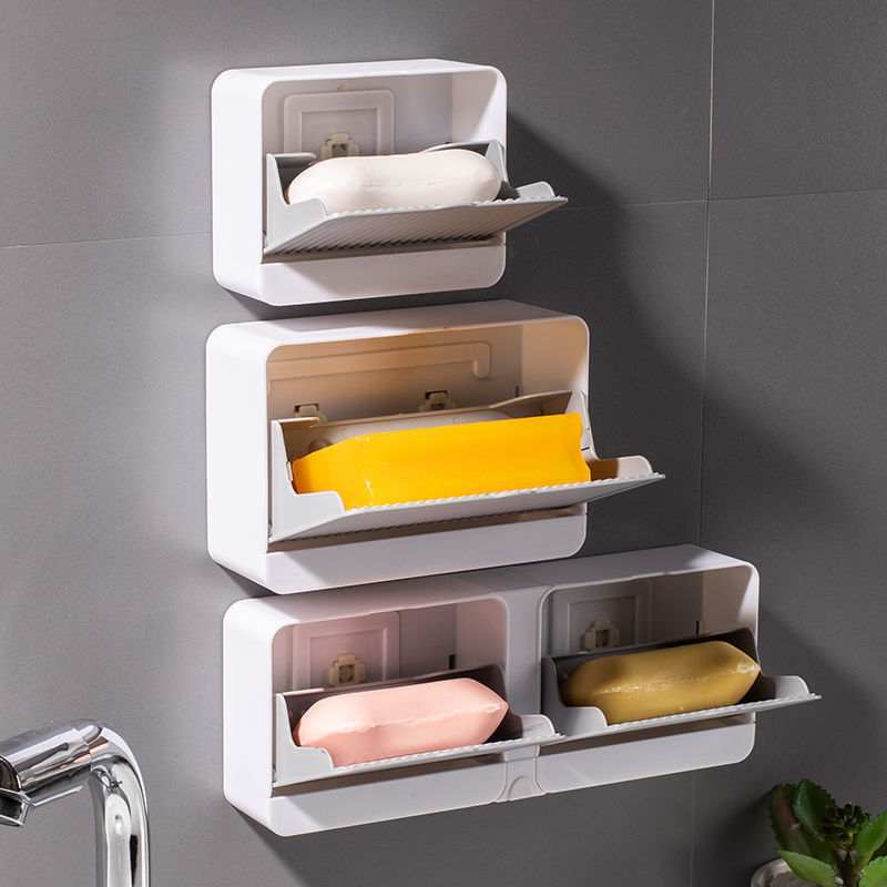 Wall mounted cosmetic storage box in white for bathroom organization.
