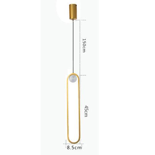 Nordic minimalist oval bedside chandelier in gold with LED light and aluminum alloy body.