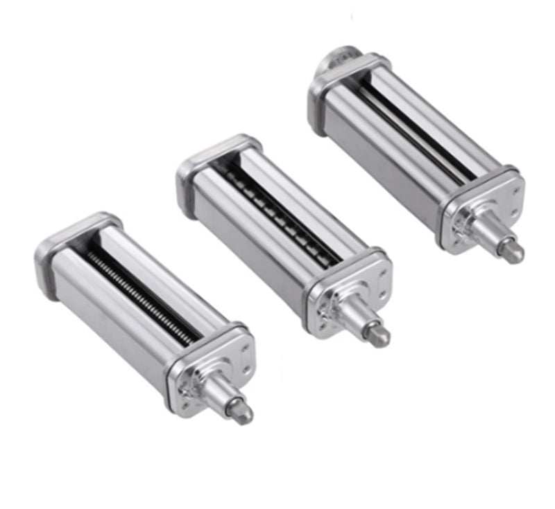 Stainless steel pasta machine accessories for making spaghetti and pasta.