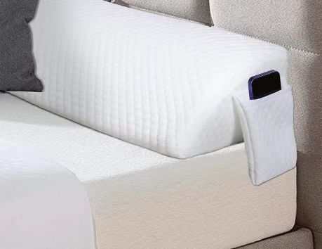 Long pillow triangle filling gap beside bed, solid color, modern simplicity style.