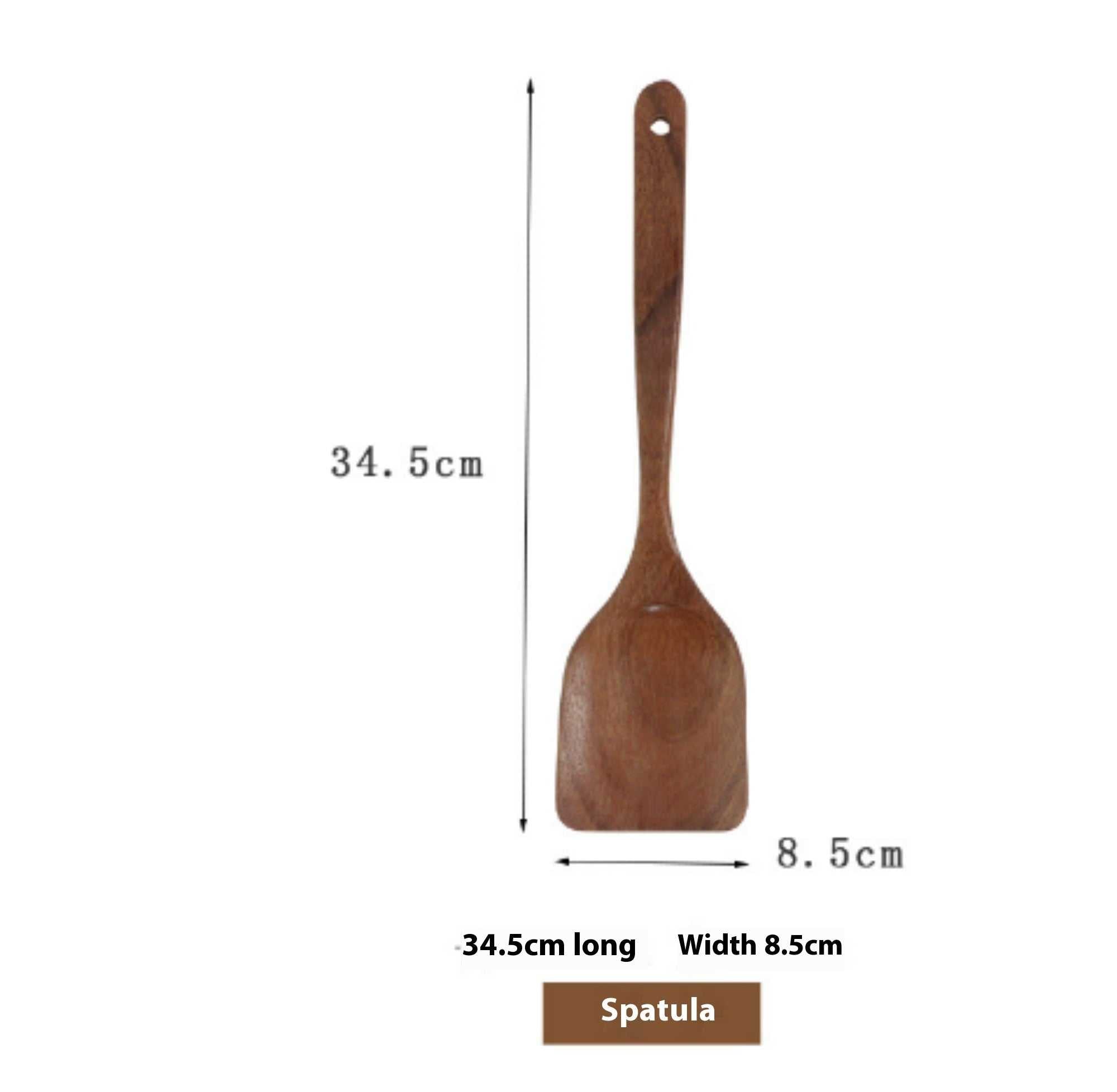 Thailand Teak Natural Wood Spatula with Long Handle, 34.5cm Length, Kitchen Tool.