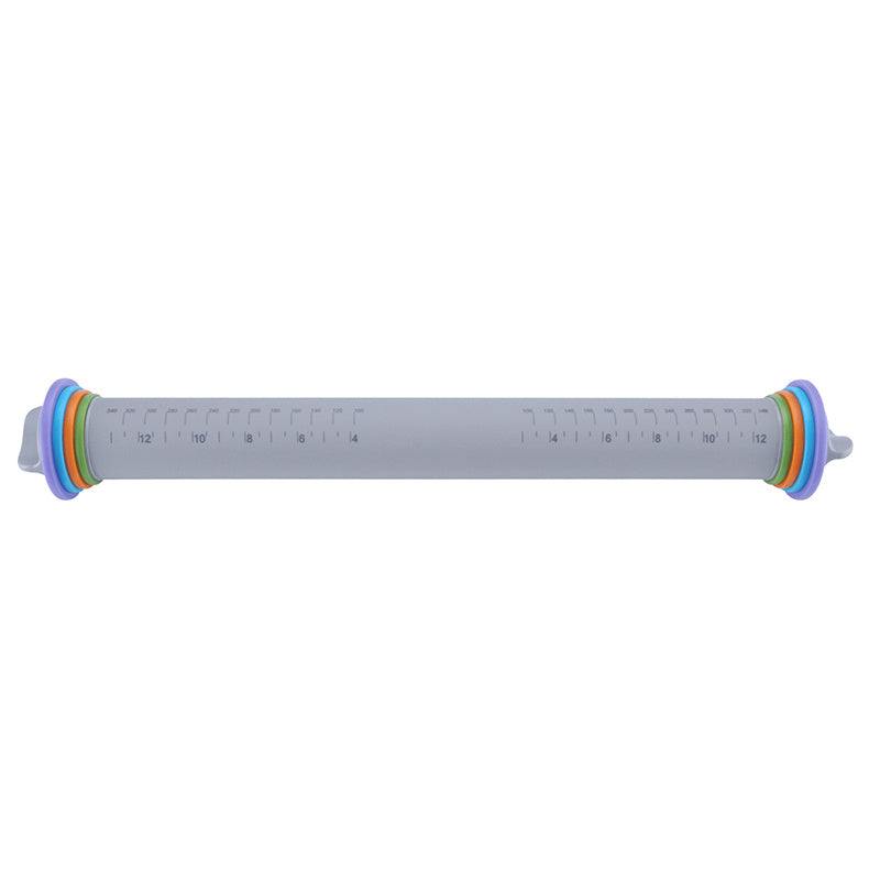 Adjustable Thickness Rolling Pin with colorful silicone rings for precise dough thickness control.