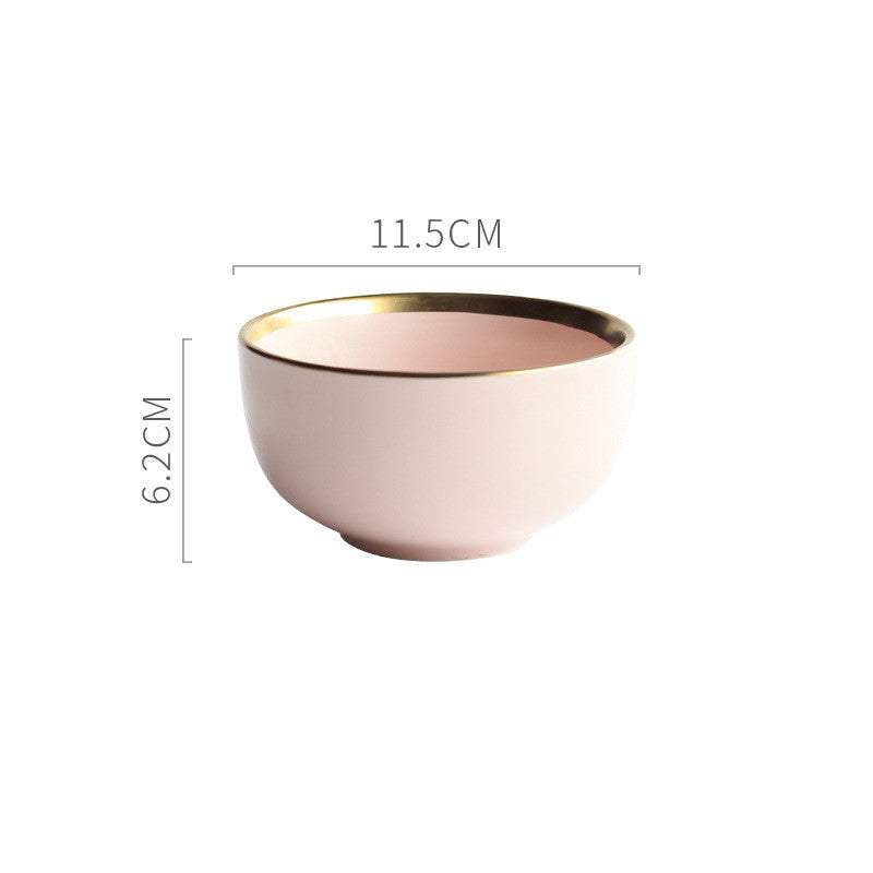 Nordic style porcelain bowl with gold rim, measuring 11.5cm in diameter and 6.2cm in height.
