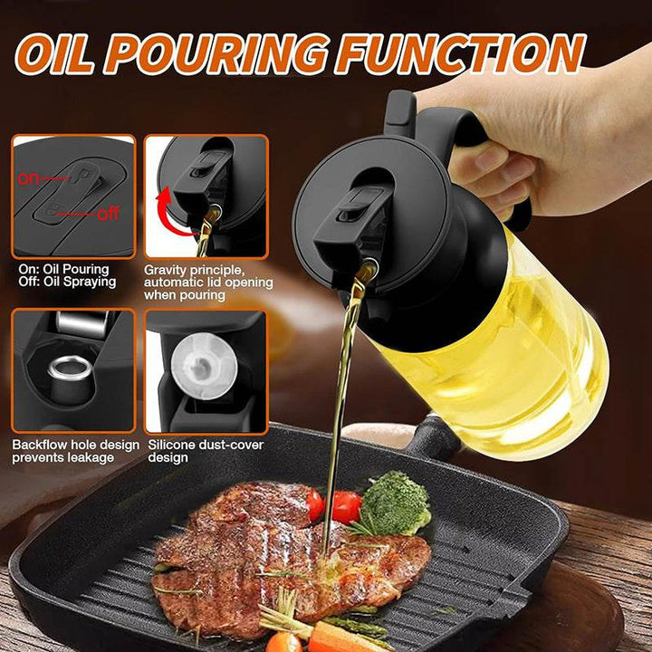 Kitchen Fuel Injector dual-use olive oil sprayer with automatic opening, modern design in glass.