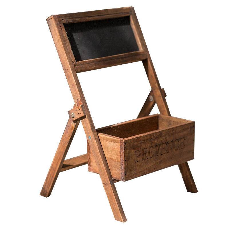 Medium solid wood flower box with small blackboard, ideal for garden decorations.