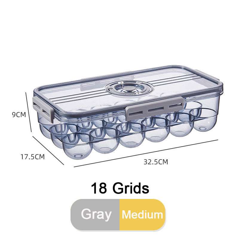 PET Kitchen Organizer Sealed Storage Box with Lid, gray color, 18 grids, medium size, for home life preservation.