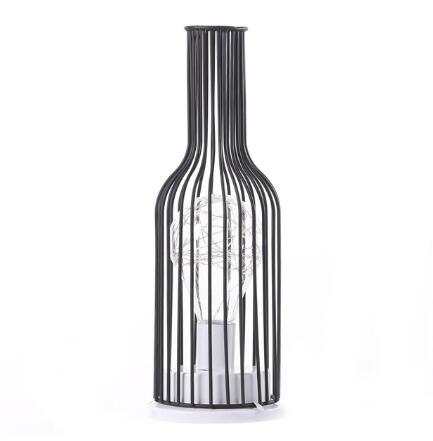 Minimalist hollow table lamp with iron shell, creative wine bottle design.