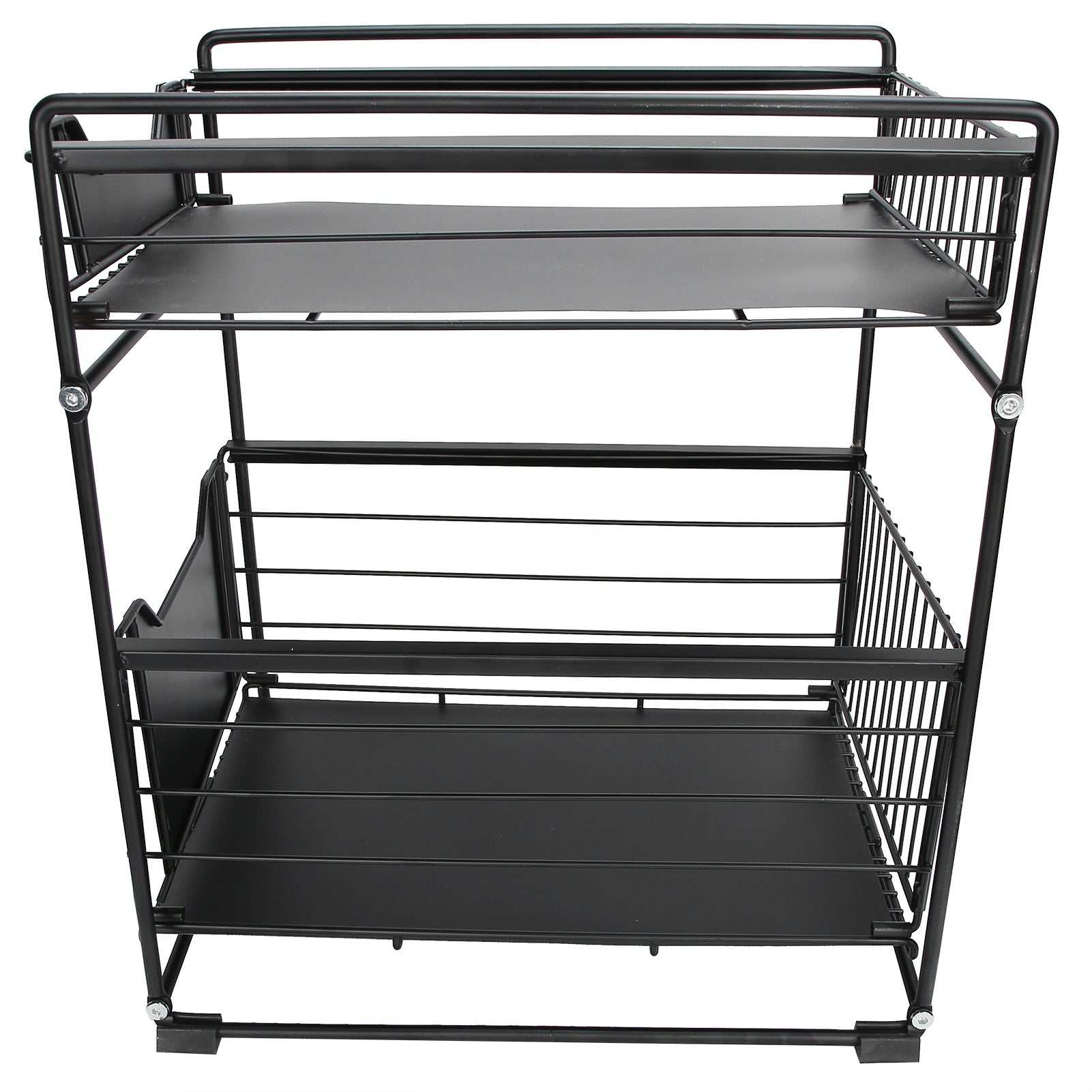 2-layer pull-out kitchen storage rack made of carbon steel.