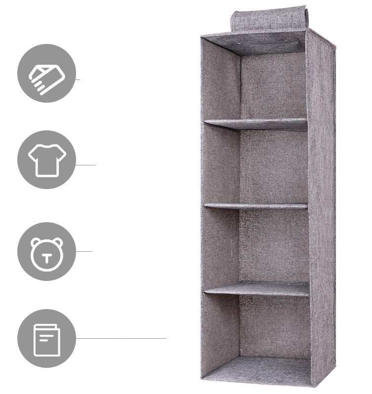 Drawer storage closet hanging bag with three compartments made of cotton cloth.