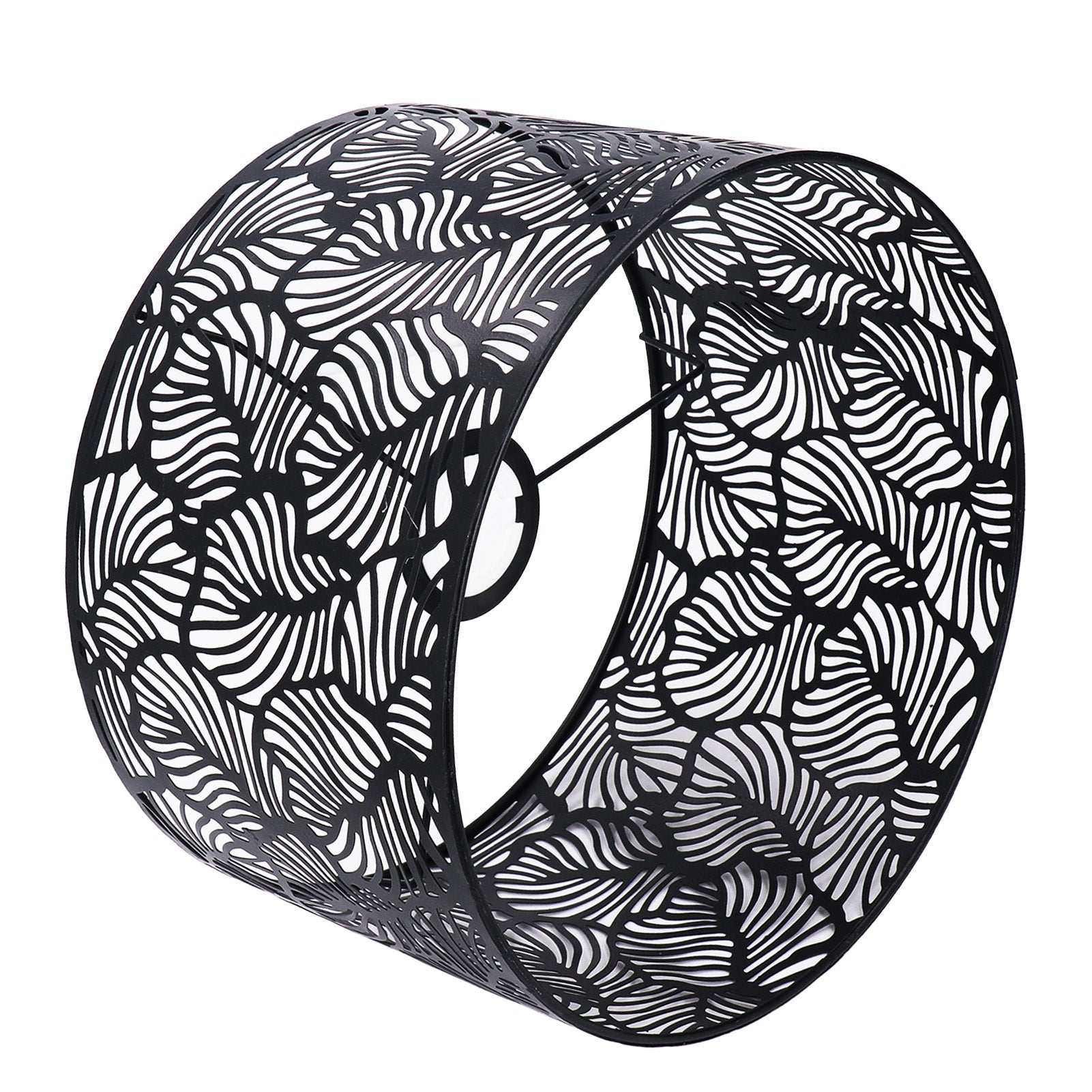 Lampshade light with modern hollowed design, suitable for E14 and E27 bulbs, black iron material.
