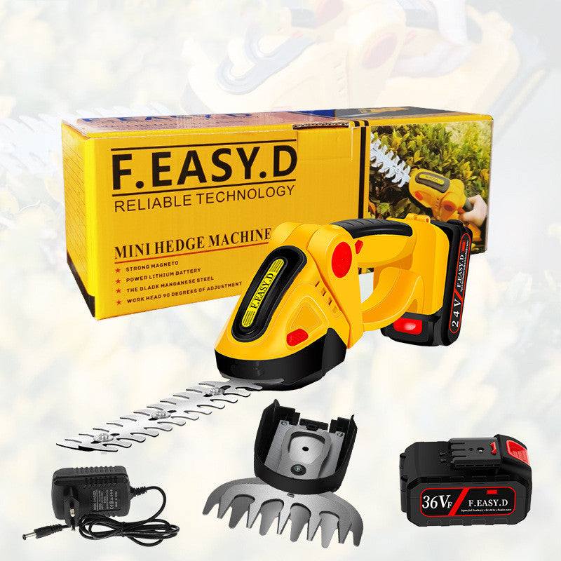 Hedge Machine Hedge Lawn Trimmer with lithium battery and accessories for garden pruning.