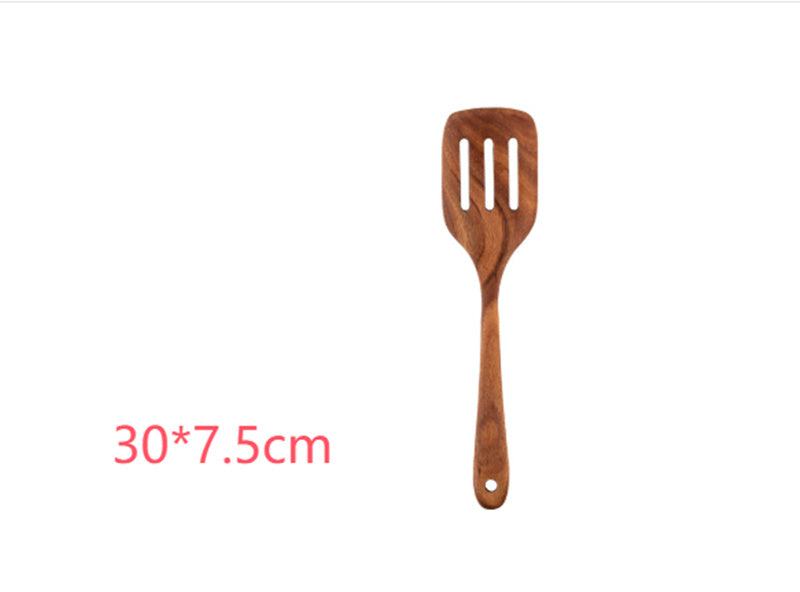 Thailand teak natural wood spatula with long handle, eco-friendly kitchen tool, 30x7.5cm.