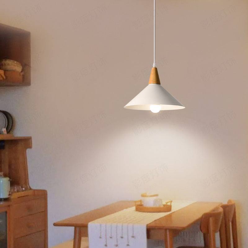 Japanese minimalist wooden chandelier for tea room table lighting.