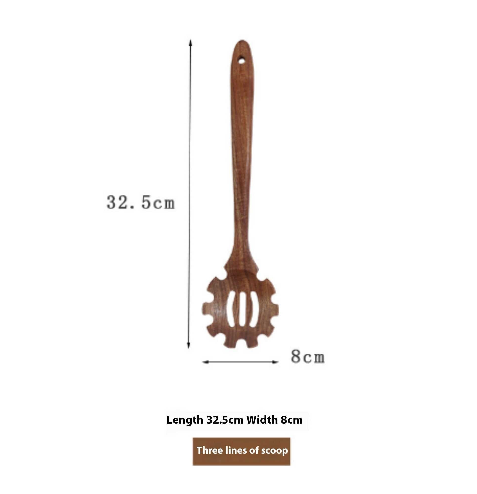 Thailand Teak Natural Wood Colander Spoon with Long Handle, 32.5cm Length, Eco-friendly Cooking Tool.
