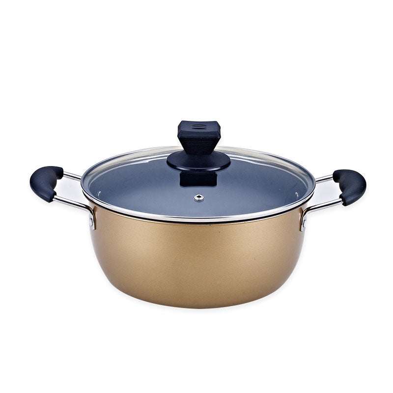 Set of pot kitchen cookware, non-stick cast iron with luxury style, three-piece set including soup pot, milk pot, and wok.