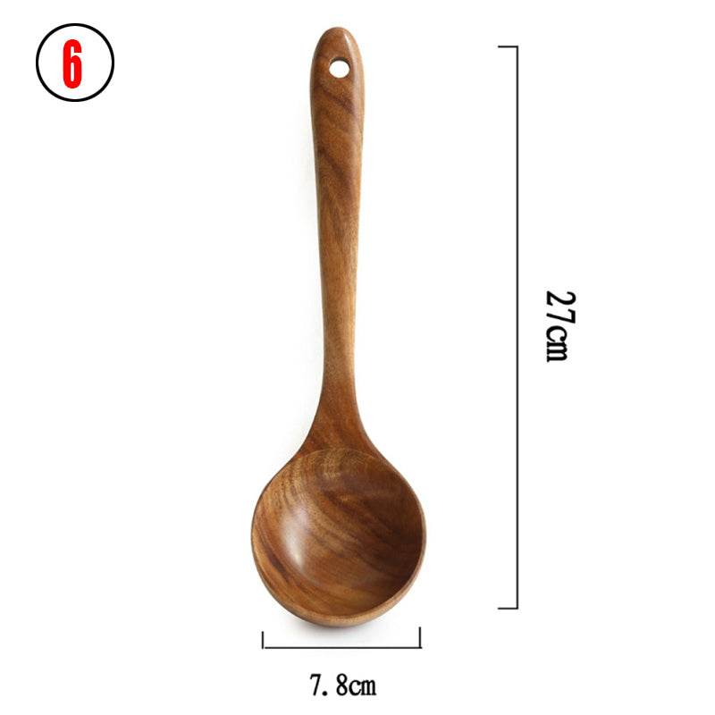 Thailand teak natural wood ladle with long handle, 27cm, eco-friendly kitchen tool.