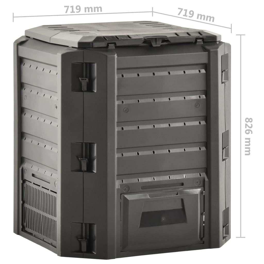 vidaXL Garden Composter Black 380 L, weatherproof, 100% PP, high heat development, compact design.