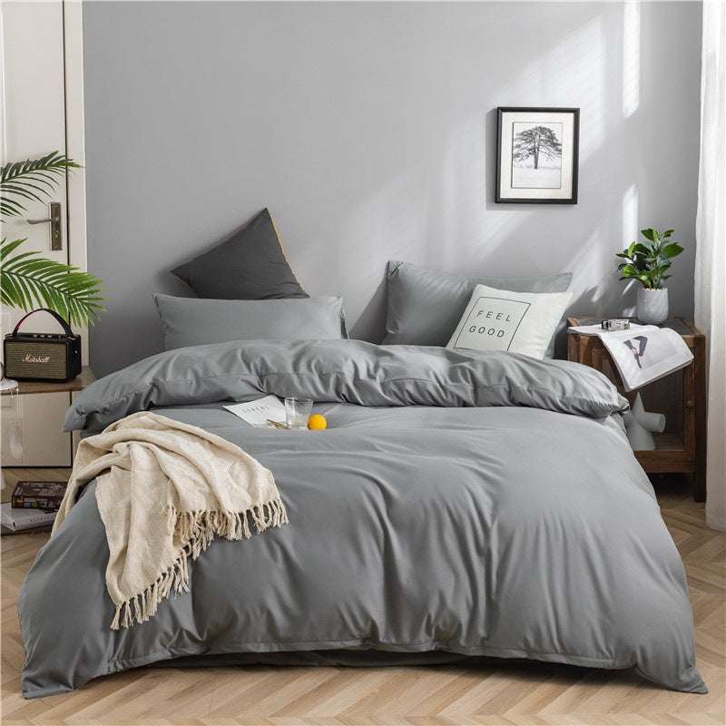 Modern minimalist washed cotton bedding set in geometric pattern on 1.8m bed.