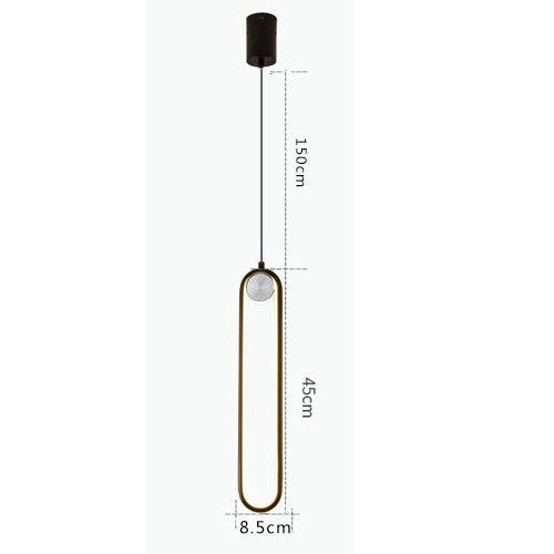 Nordic Minimalist Oval Bedside Chandelier with LED light, aluminum alloy in black and gold options.