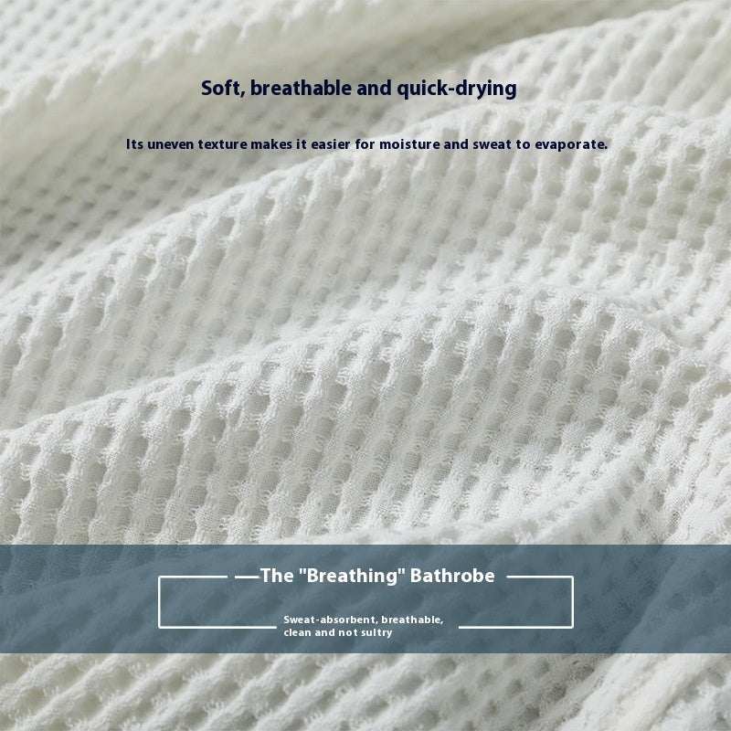 Breathable waffle cotton texture of Pure Bathrobe, emphasizing moisture management.