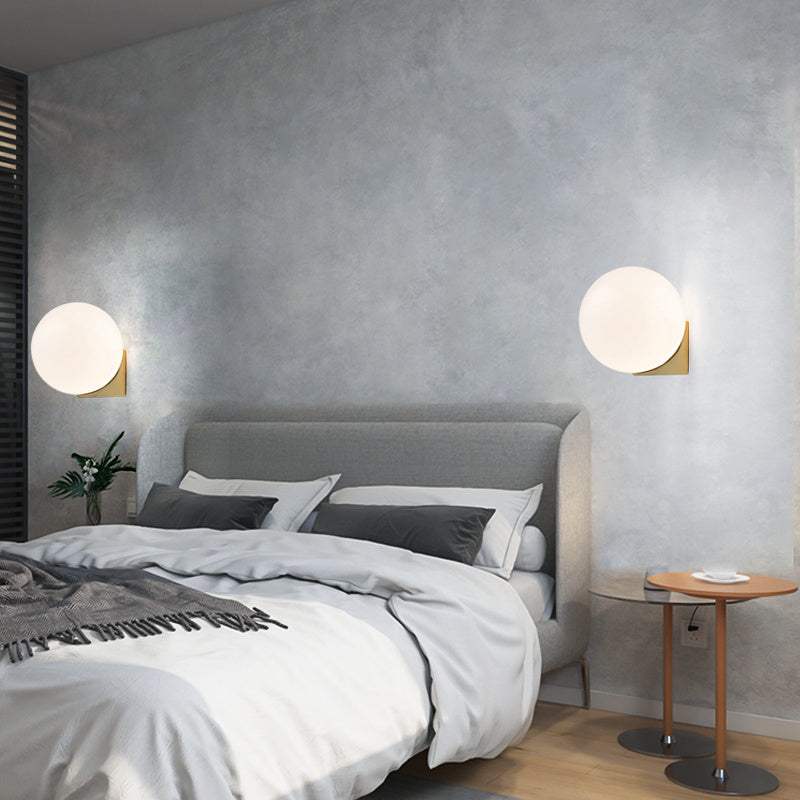 Nordic minimalist wall lamp in modern bedroom interior.