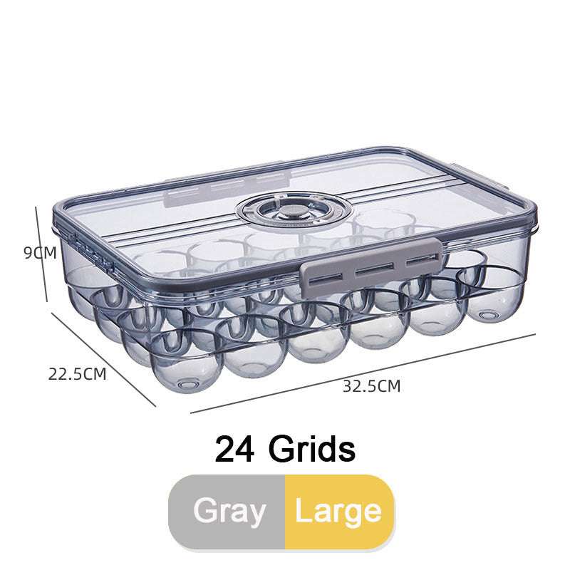 PET kitchen organizer sealed storage box with lid, gray, 24 grids, layered storage.