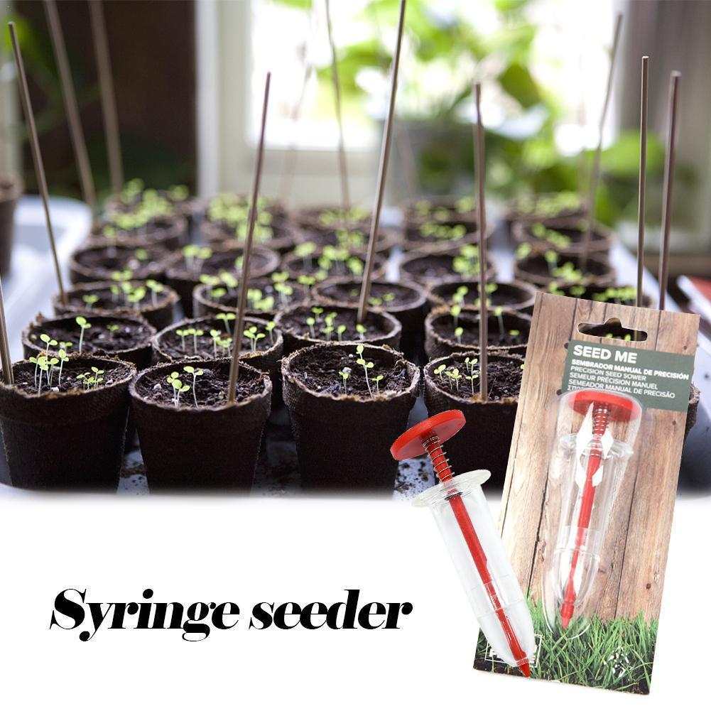 Plastic mini seed dispenser for efficient garden planting.
