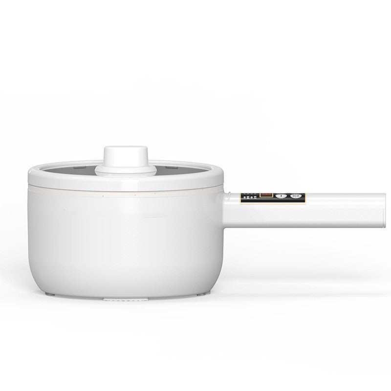 Multifunctional electric cooker with non-stick coating and glass cover, ideal for student dormitory use.