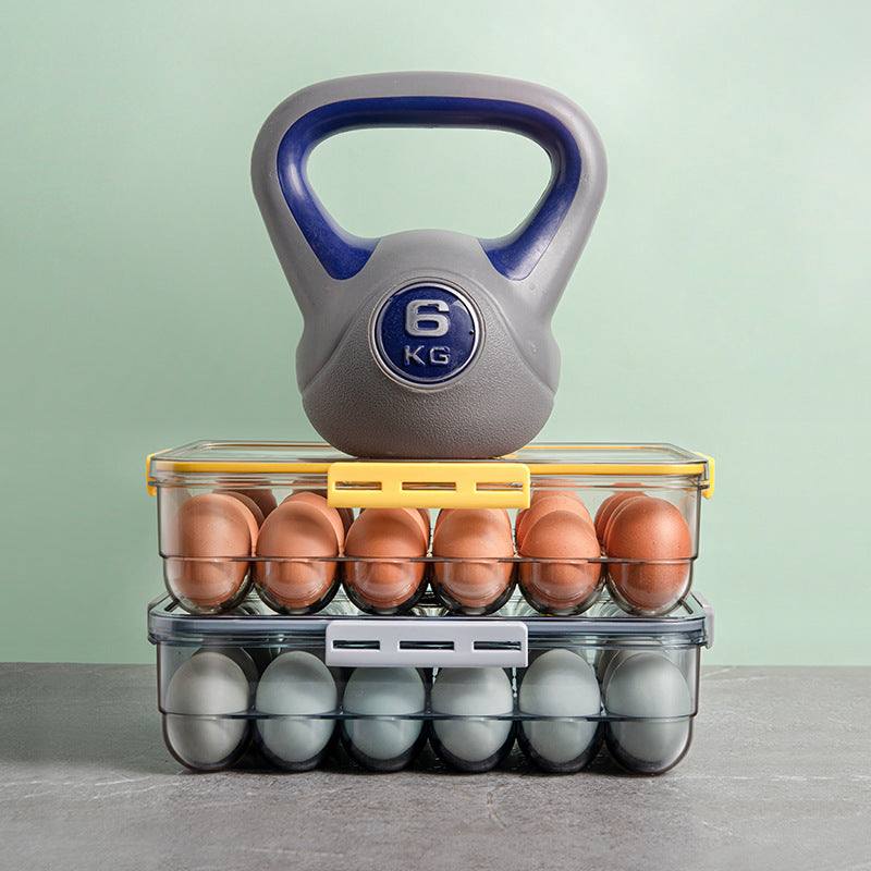 PET Kitchen Organizer Sealed Storage Box, yellow and grey, layered for egg storage, home life preservation.
