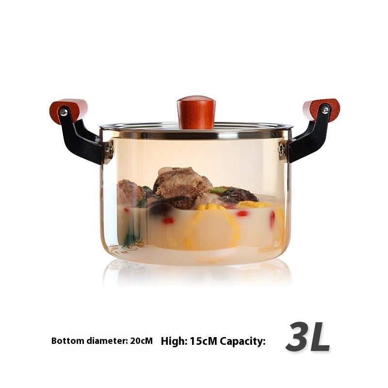 Borosilicate Visions Cookware Pot with Wooden Handles, 3L Capacity