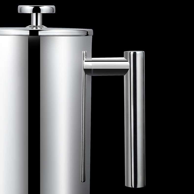 French Press Double-layer Stainless Steel with handle and lid.