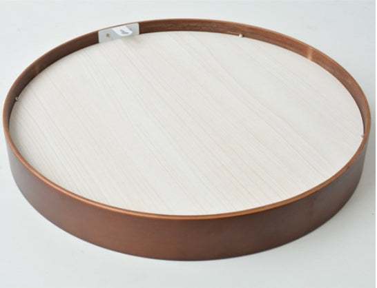 Round walnut solid wood bathroom mirror with float silver, 30cm, modern simple style.