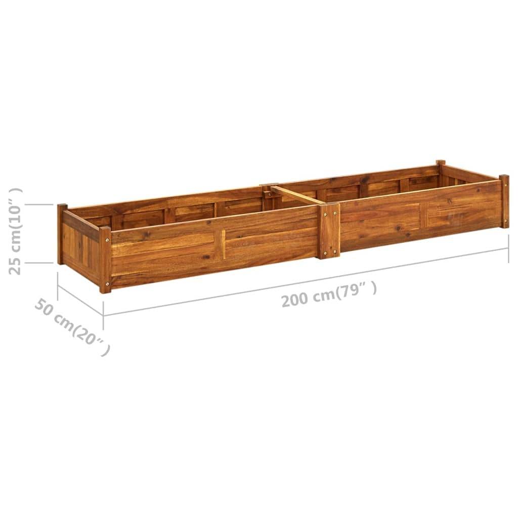vidaXL garden raised bed made of acacia wood, 200x50x25 cm, rectangular design, brown color.