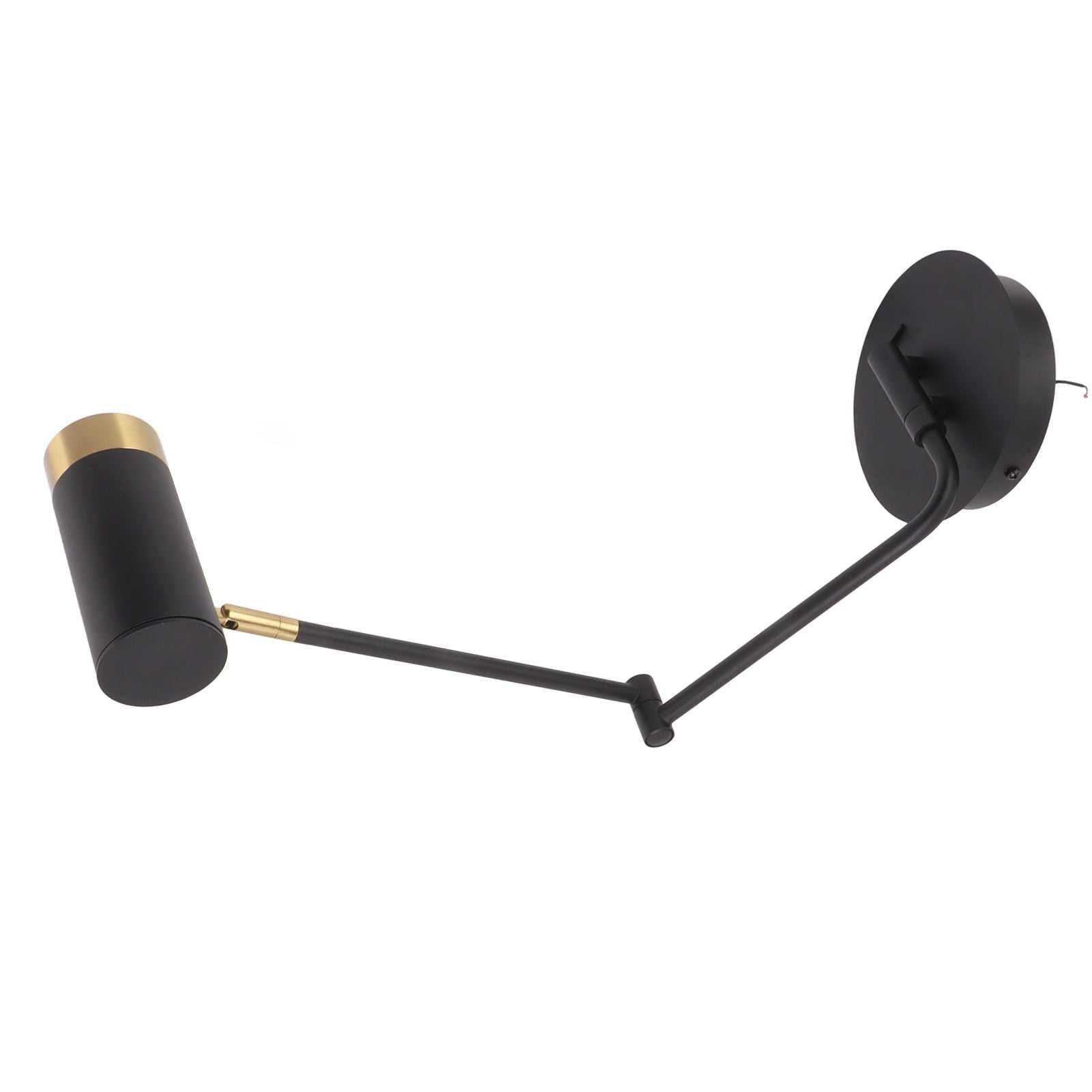 Black swing arm wall lamp with adjustable arms and modern design for bedroom or living room.